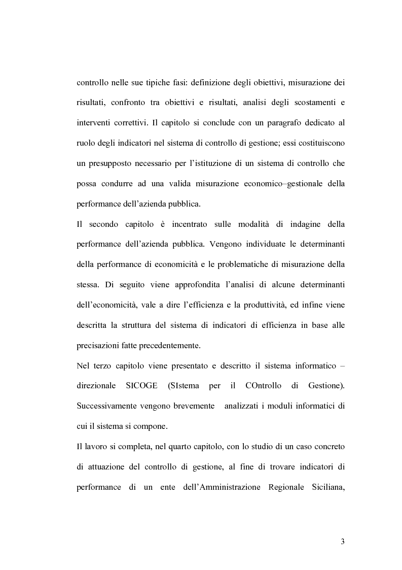 Anteprima della tesi: Il controllo di gestione e la misura della performance dell'azienda pubblica: l'analisi dell'efficienza con il sistema SICOGE, Pagina 3