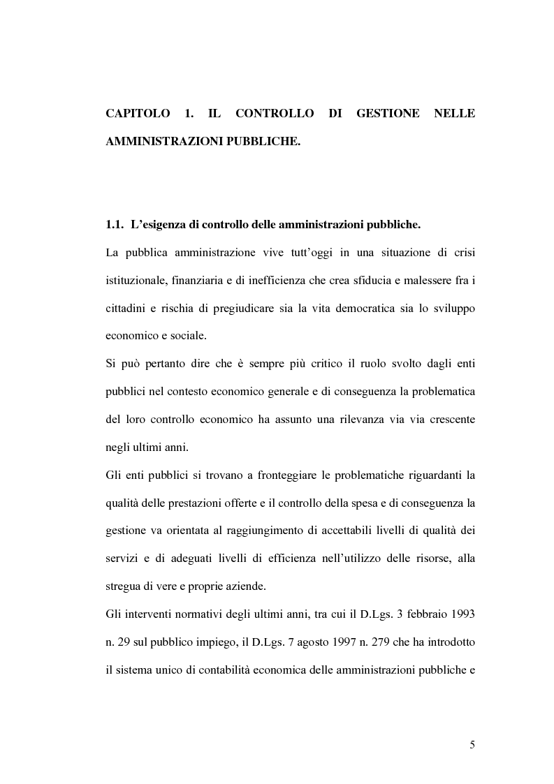 Anteprima della tesi: Il controllo di gestione e la misura della performance dell'azienda pubblica: l'analisi dell'efficienza con il sistema SICOGE, Pagina 5