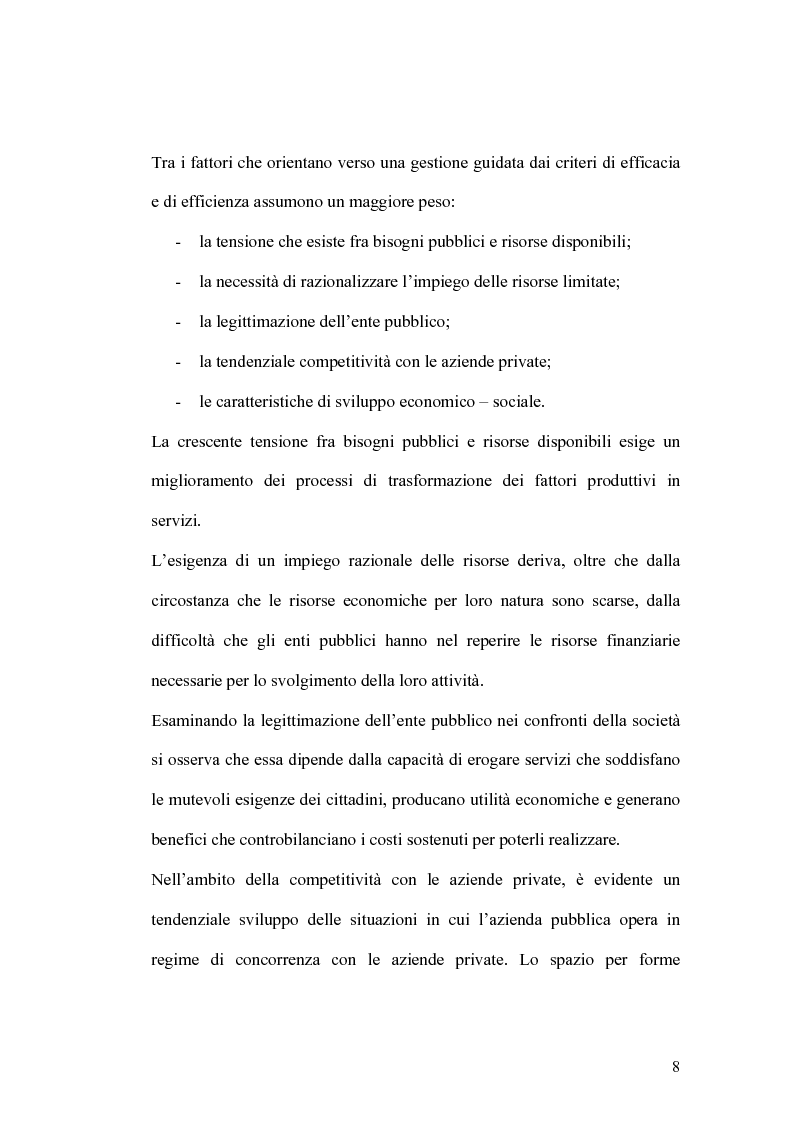Anteprima della tesi: Il controllo di gestione e la misura della performance dell'azienda pubblica: l'analisi dell'efficienza con il sistema SICOGE, Pagina 8