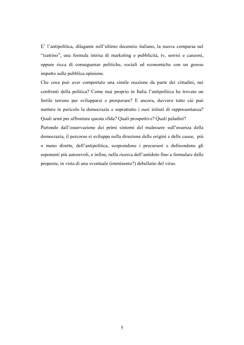 Anteprima della tesi: Antipolitica: una minaccia per la democrazia in Italia, Pagina 2