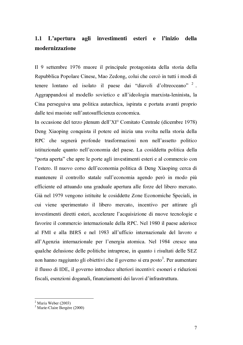 Anteprima della tesi: Gli Investimenti Diretti Esteri Nella Cina Del Nuovo Millennio: Aspetti Tributari, Pagina 5