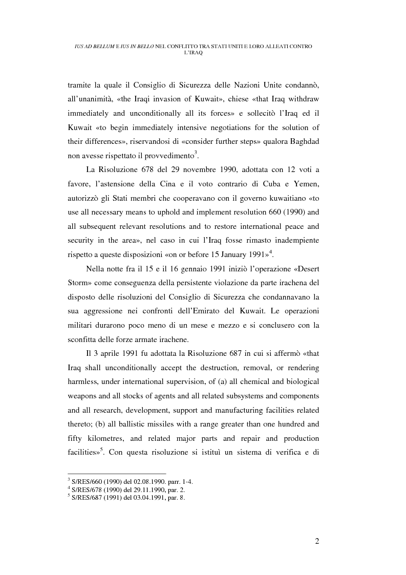 Anteprima della tesi: Ius ad bellum e ius in bello nel conflitto tra Stati Uniti e loro alleati contro l'Iraq, Pagina 2