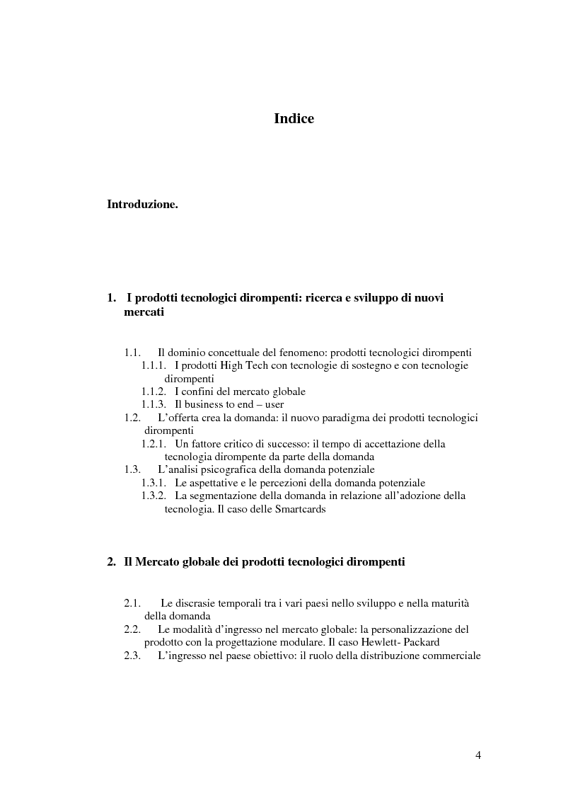 Indice della tesi: Le politiche di comunicazione dei prodotti tecnologici dirompenti nel mercato globale. Il caso Jepssen, Pagina 1
