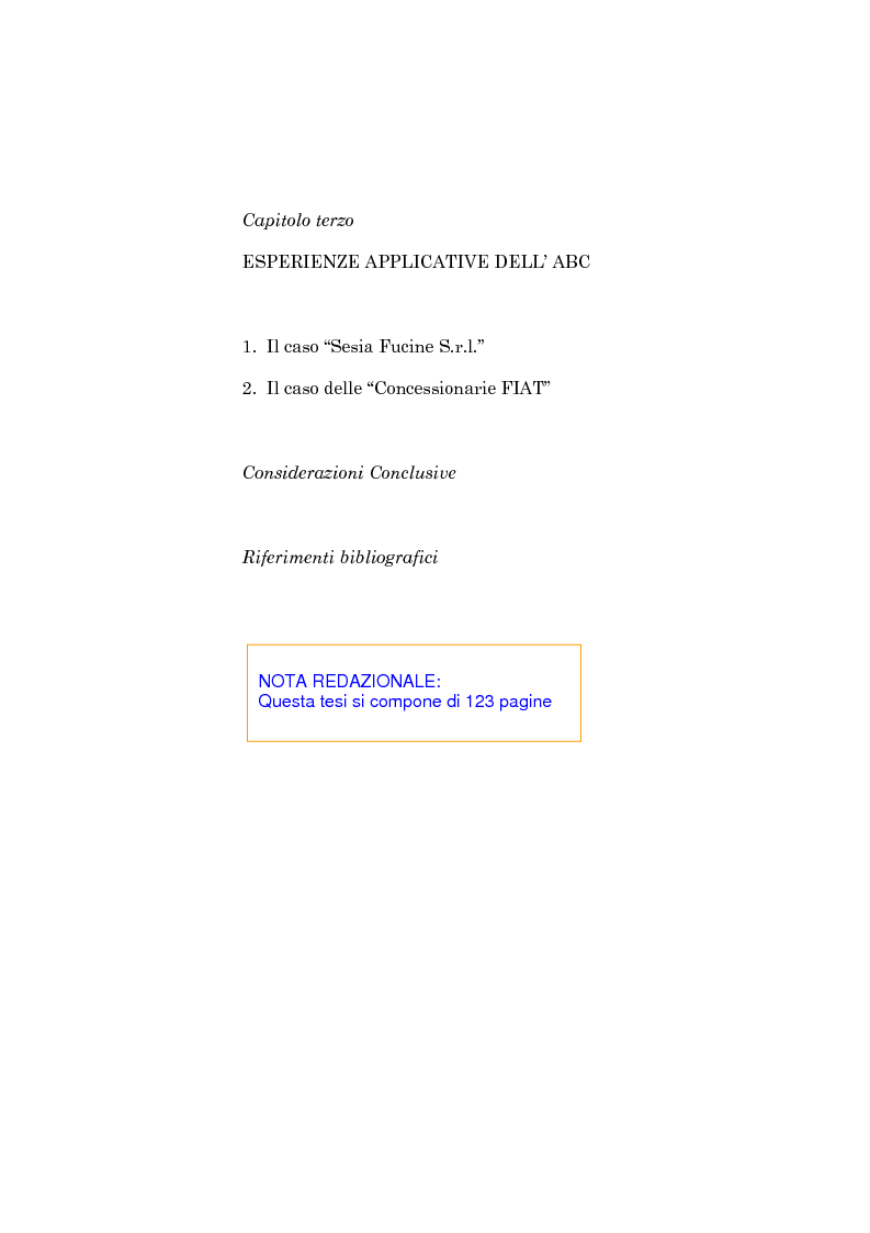 Indice della tesi: L'evoluzione dei sistemi di programmazione e controllo: l'Activity Based Costing, Pagina 3
