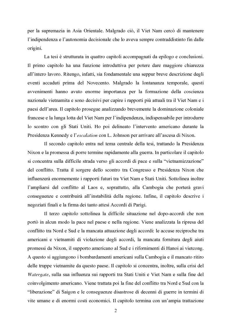 Anteprima della tesi: VIET NAM: Una pace difficile - Dalla ''vietnamizzazione'' del conflitto all'invasione della Cambogia, Pagina 2