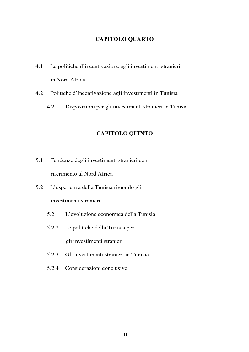 Indice della tesi: Gli investimenti stranieri nel Nord Africa in orospettiva storica: il caso della Tunisia, Pagina 3