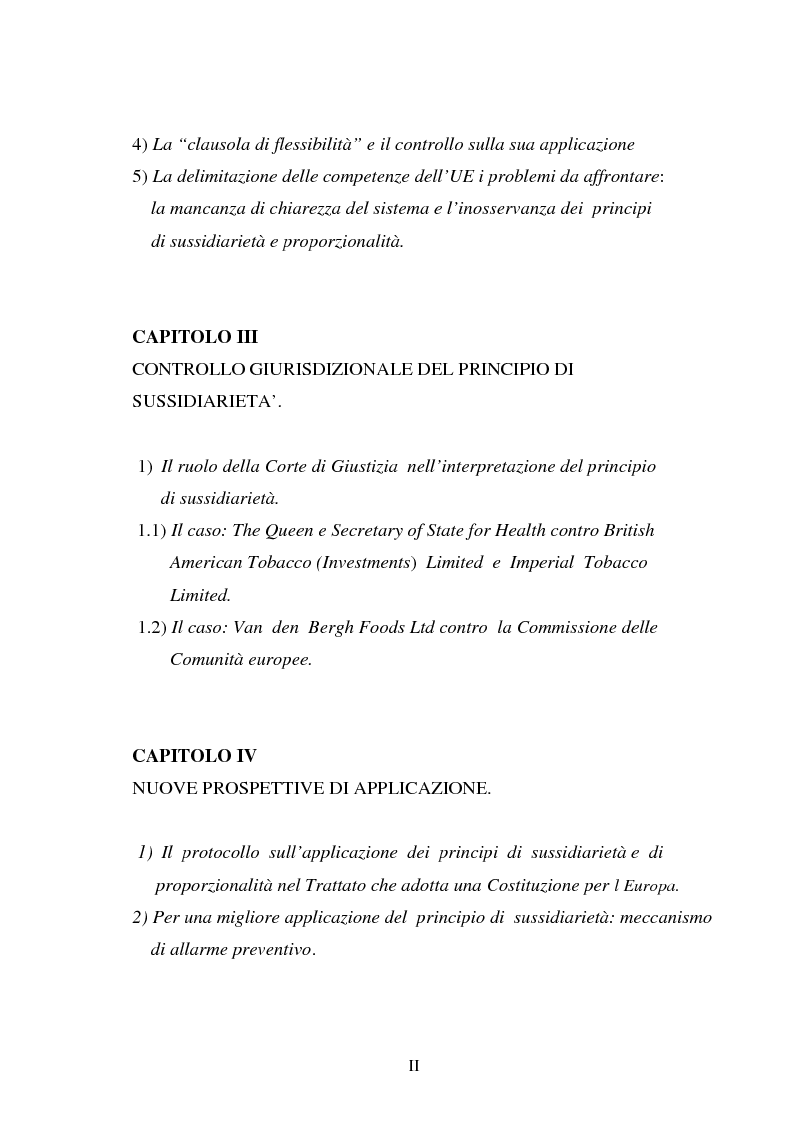 Indice della tesi: Il principio di sussidiarietà nel diritto comunitario, Pagina 2