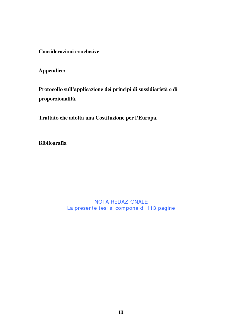 Indice della tesi: Il principio di sussidiarietà nel diritto comunitario, Pagina 3