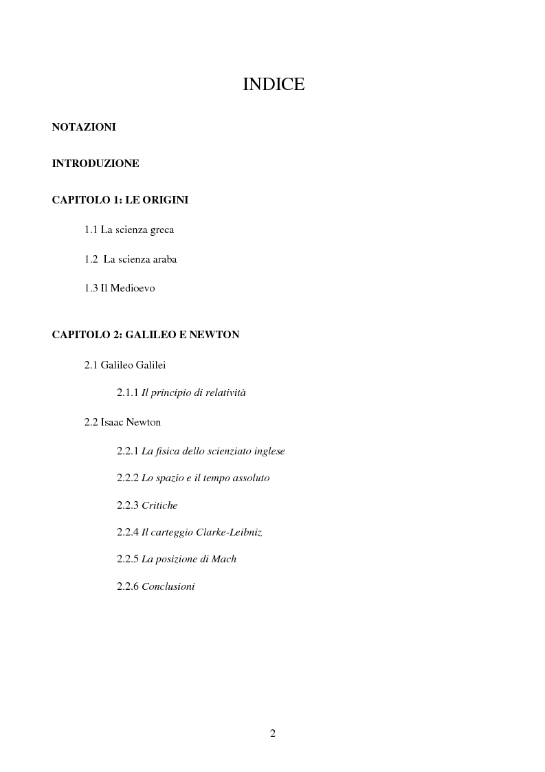 Indice della tesi: Il Principio di Relatività, Pagina 1