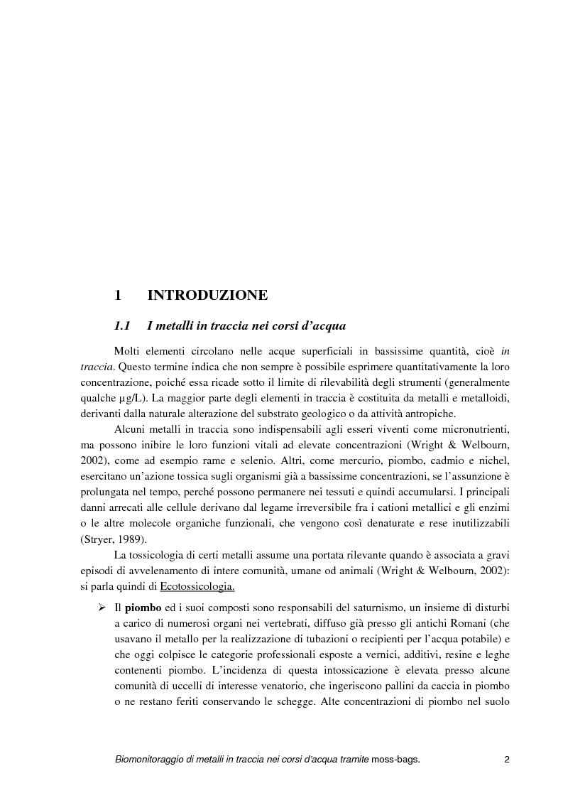 Anteprima della tesi: Biomonitoraggio di metalli in traccia nei corsi d'acqua tramite moss-bags, Pagina 2