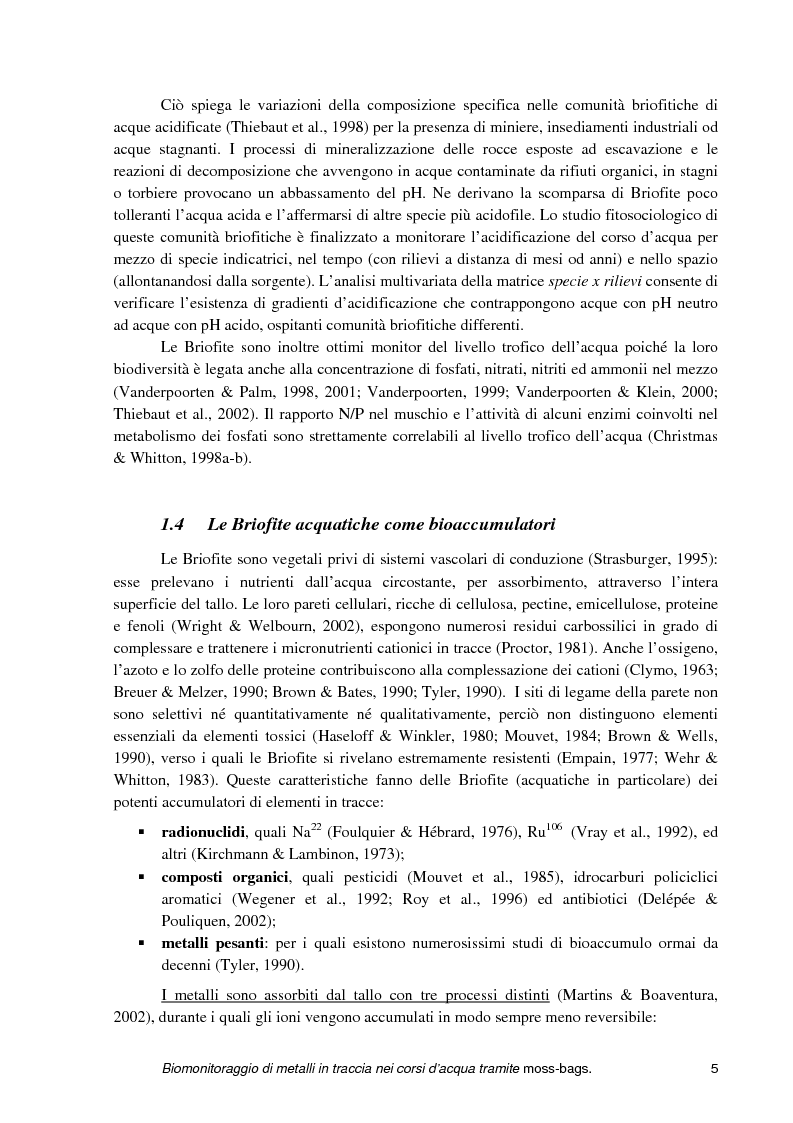 Anteprima della tesi: Biomonitoraggio di metalli in traccia nei corsi d'acqua tramite moss-bags, Pagina 5