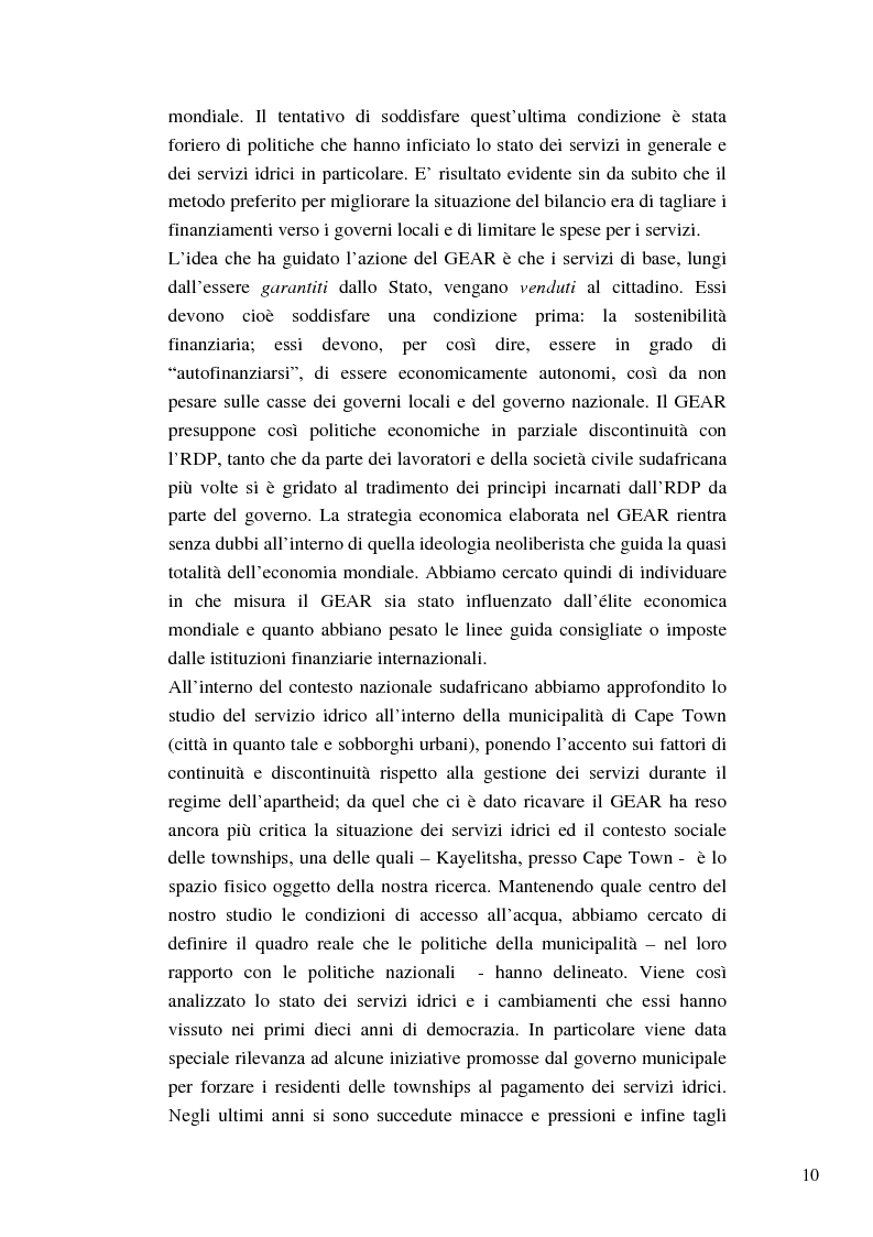 Anteprima della tesi: Riforme e conomiche e servizi sociali nel sudafrica post-apartheid: l'accesso all'acqua, Pagina 8