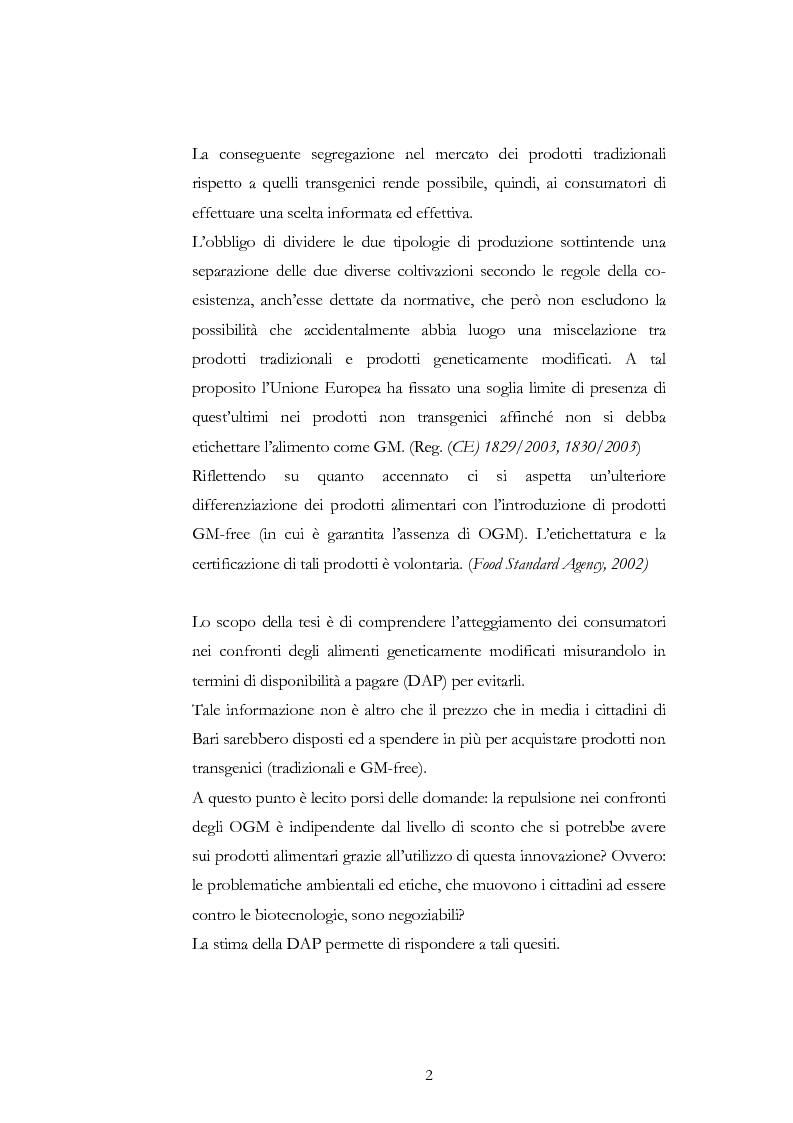 Anteprima della tesi: Atteggiamento dei consumatori verso gli alimenti geneticamente modificati: applicazione del choice modelling nella città di Bari, Pagina 2