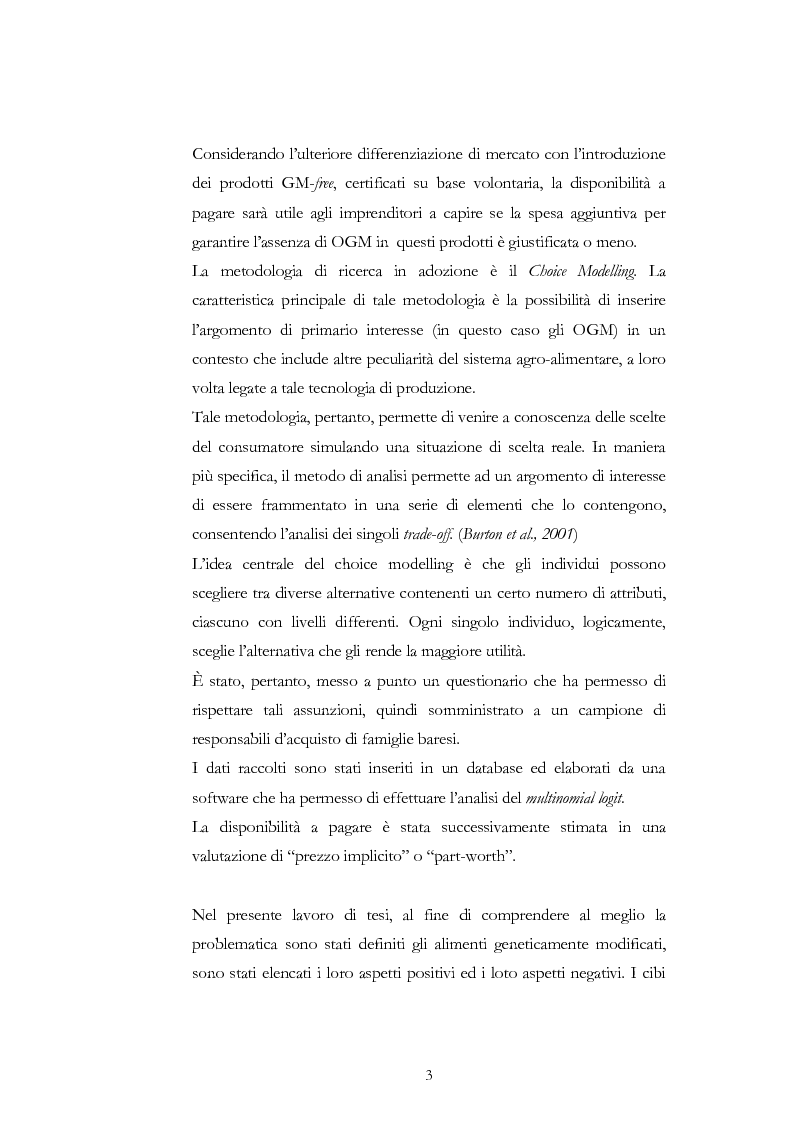 Anteprima della tesi: Atteggiamento dei consumatori verso gli alimenti geneticamente modificati: applicazione del choice modelling nella città di Bari, Pagina 3