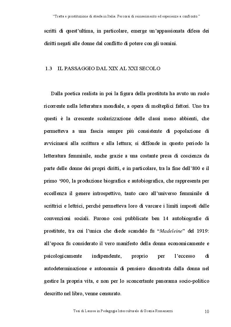Anteprima della tesi: Tratta e prostituzione di strada in Italia. Percorsi di reinserimento ed esperienze a confronto., Pagina 11
