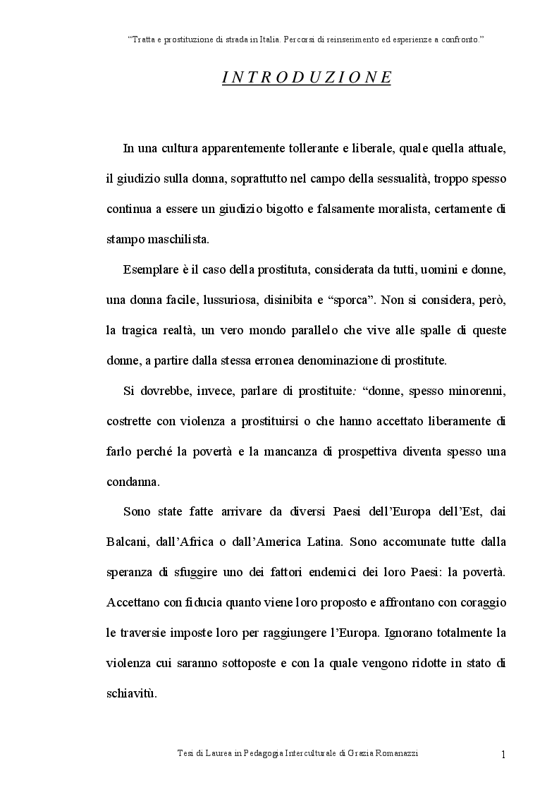 Anteprima della tesi: Tratta e prostituzione di strada in Italia. Percorsi di reinserimento ed esperienze a confronto., Pagina 2