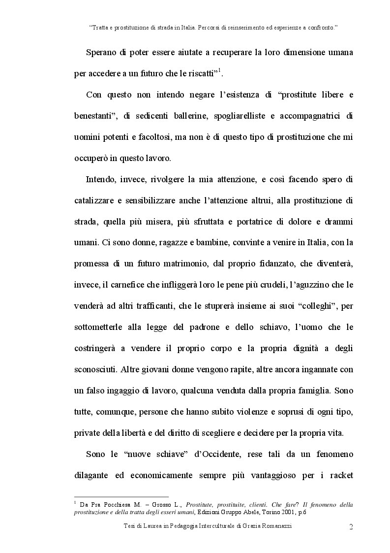 Anteprima della tesi: Tratta e prostituzione di strada in Italia. Percorsi di reinserimento ed esperienze a confronto., Pagina 3