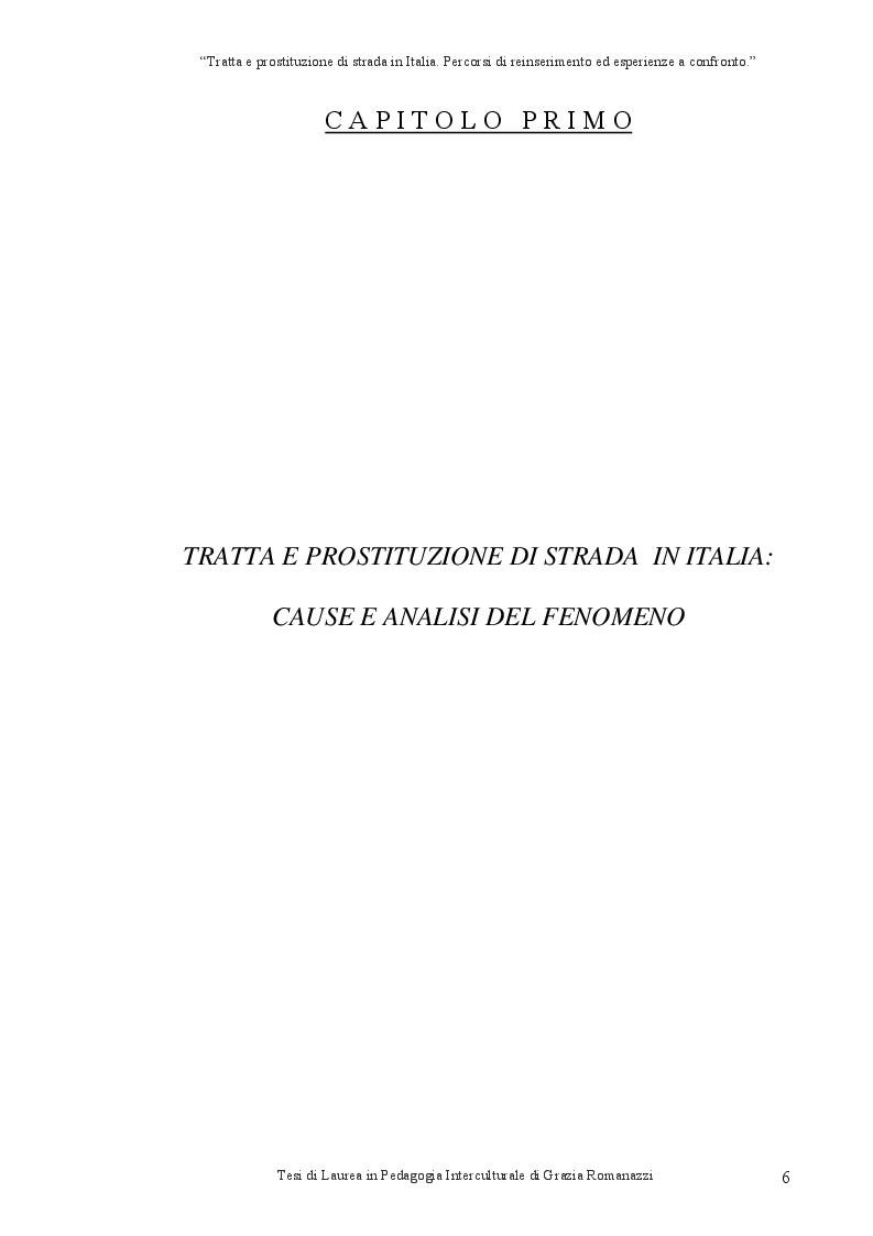 Anteprima della tesi: Tratta e prostituzione di strada in Italia. Percorsi di reinserimento ed esperienze a confronto., Pagina 7