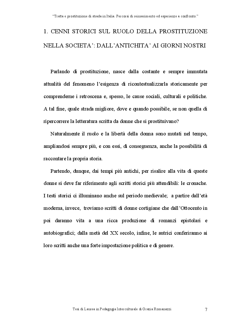 Anteprima della tesi: Tratta e prostituzione di strada in Italia. Percorsi di reinserimento ed esperienze a confronto., Pagina 8