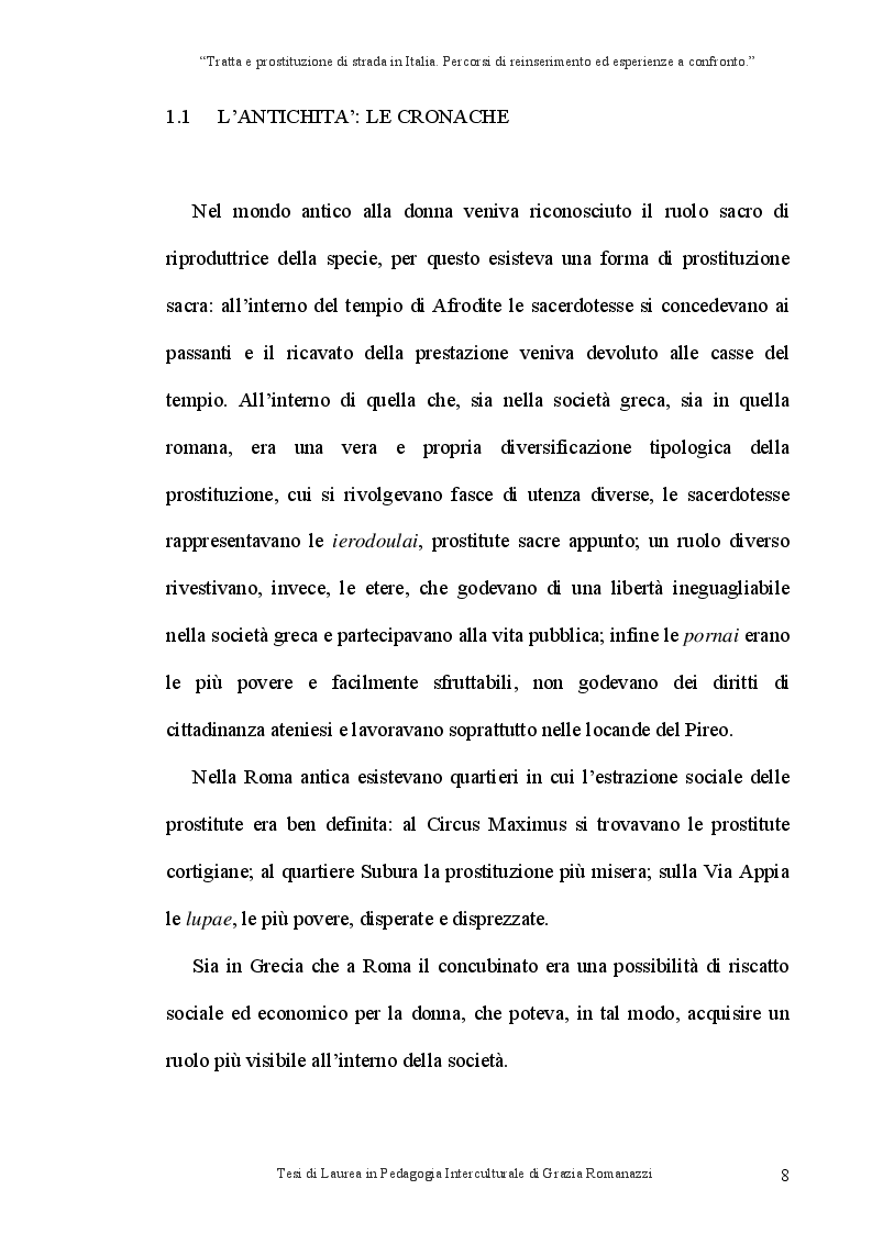 Anteprima della tesi: Tratta e prostituzione di strada in Italia. Percorsi di reinserimento ed esperienze a confronto., Pagina 9