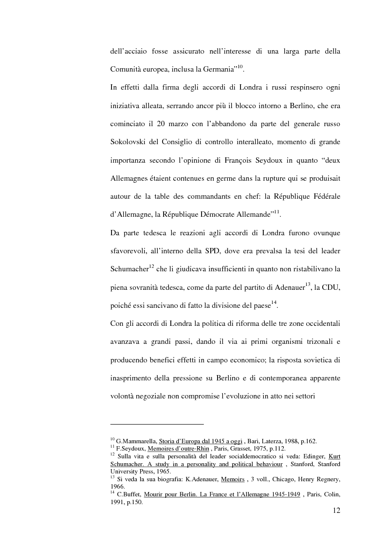 Anteprima della tesi: La diplomazia francese e la questione tedesca dalla nascita della Repubblica Federale agli accordi di Bonn e di Parigi 1949-1952, Pagina 11