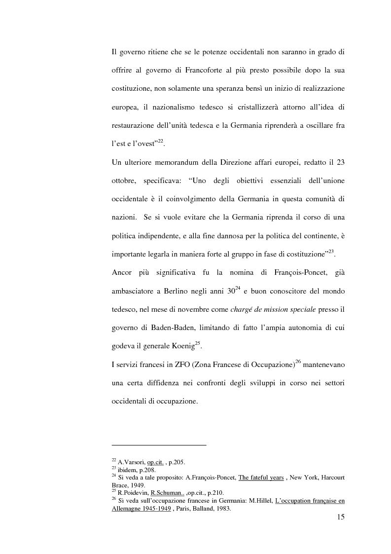 Anteprima della tesi: La diplomazia francese e la questione tedesca dalla nascita della Repubblica Federale agli accordi di Bonn e di Parigi 1949-1952, Pagina 14