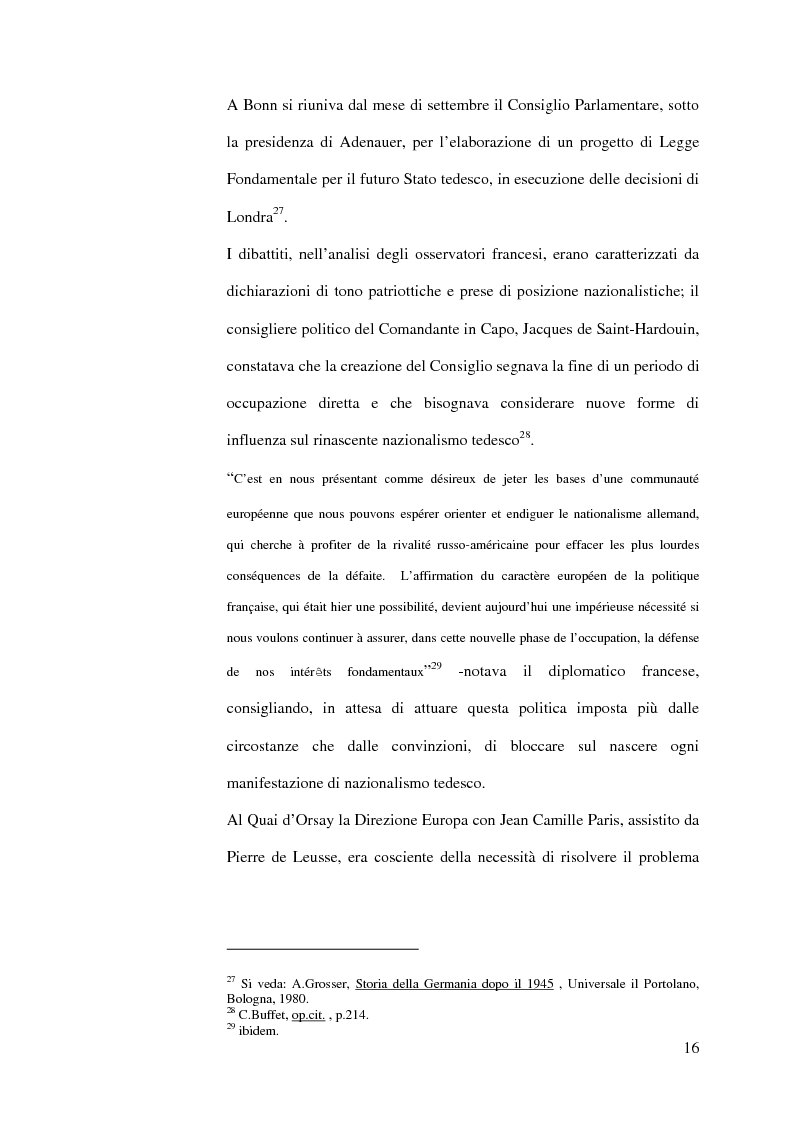 Anteprima della tesi: La diplomazia francese e la questione tedesca dalla nascita della Repubblica Federale agli accordi di Bonn e di Parigi 1949-1952, Pagina 15