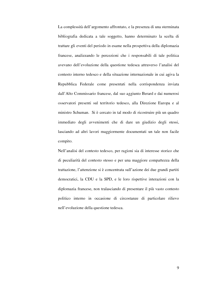 Anteprima della tesi: La diplomazia francese e la questione tedesca dalla nascita della Repubblica Federale agli accordi di Bonn e di Parigi 1949-1952, Pagina 8