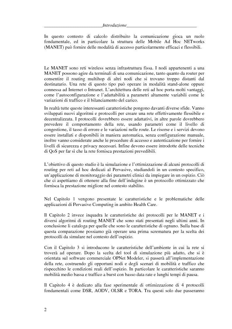 Anteprima della tesi: Protocolli di Routing per reti Ad Hoc e pervasive computing: un'applicazione all'Health Care, Pagina 2