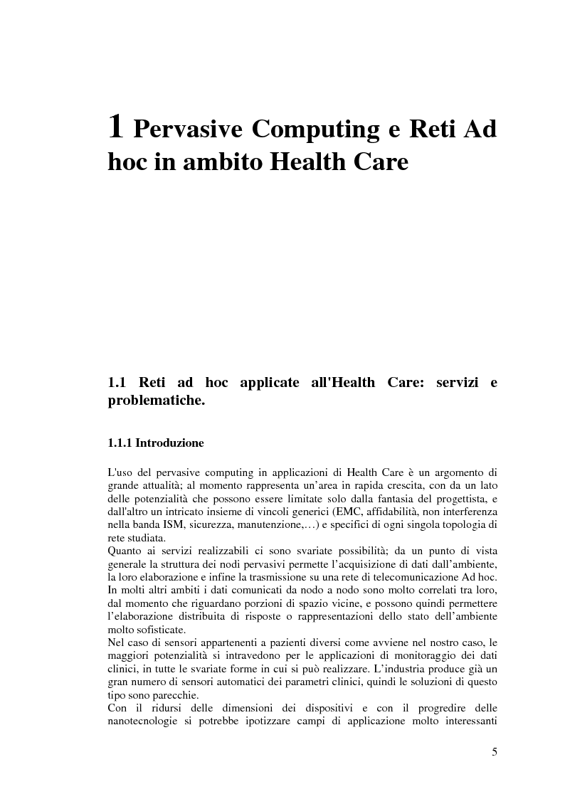 Anteprima della tesi: Protocolli di Routing per reti Ad Hoc e pervasive computing: un'applicazione all'Health Care, Pagina 4