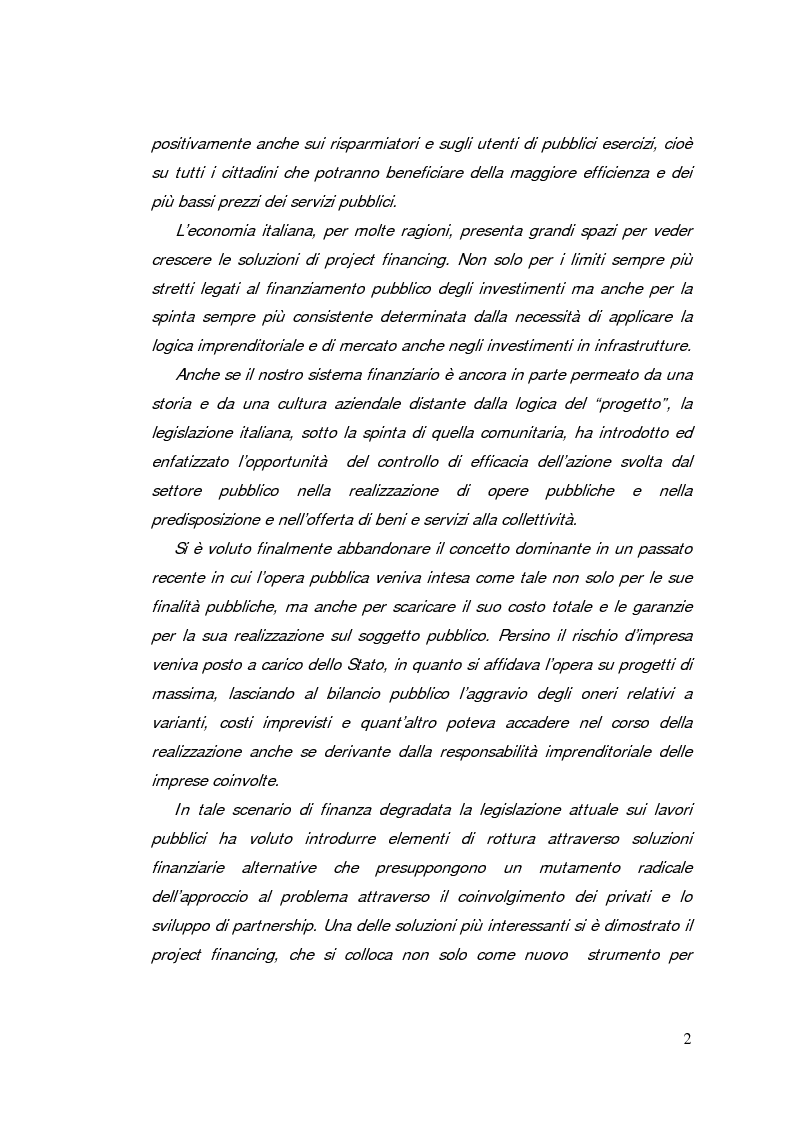 Anteprima della tesi: Il project financing: strumento innovativo per il sistema bancario, Pagina 2