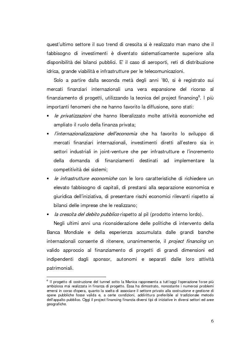 Anteprima della tesi: Il project financing: strumento innovativo per il sistema bancario, Pagina 6