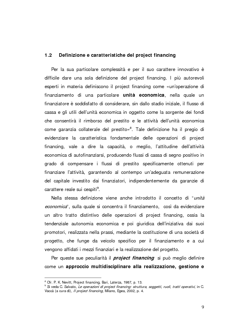 Anteprima della tesi: Il project financing: strumento innovativo per il sistema bancario, Pagina 9