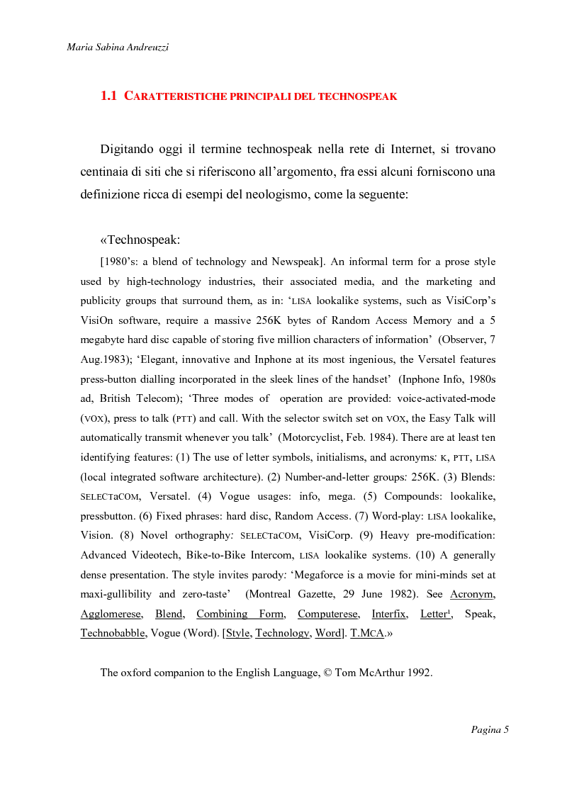 Anteprima della tesi: Technospeak: le nuove terminologie relative al mondo dell'informatica., Pagina 3