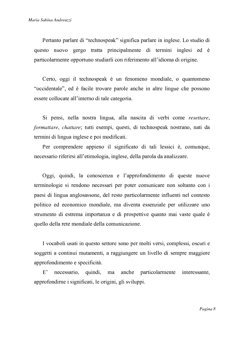 Anteprima della tesi: Technospeak: le nuove terminologie relative al mondo dell'informatica., Pagina 6