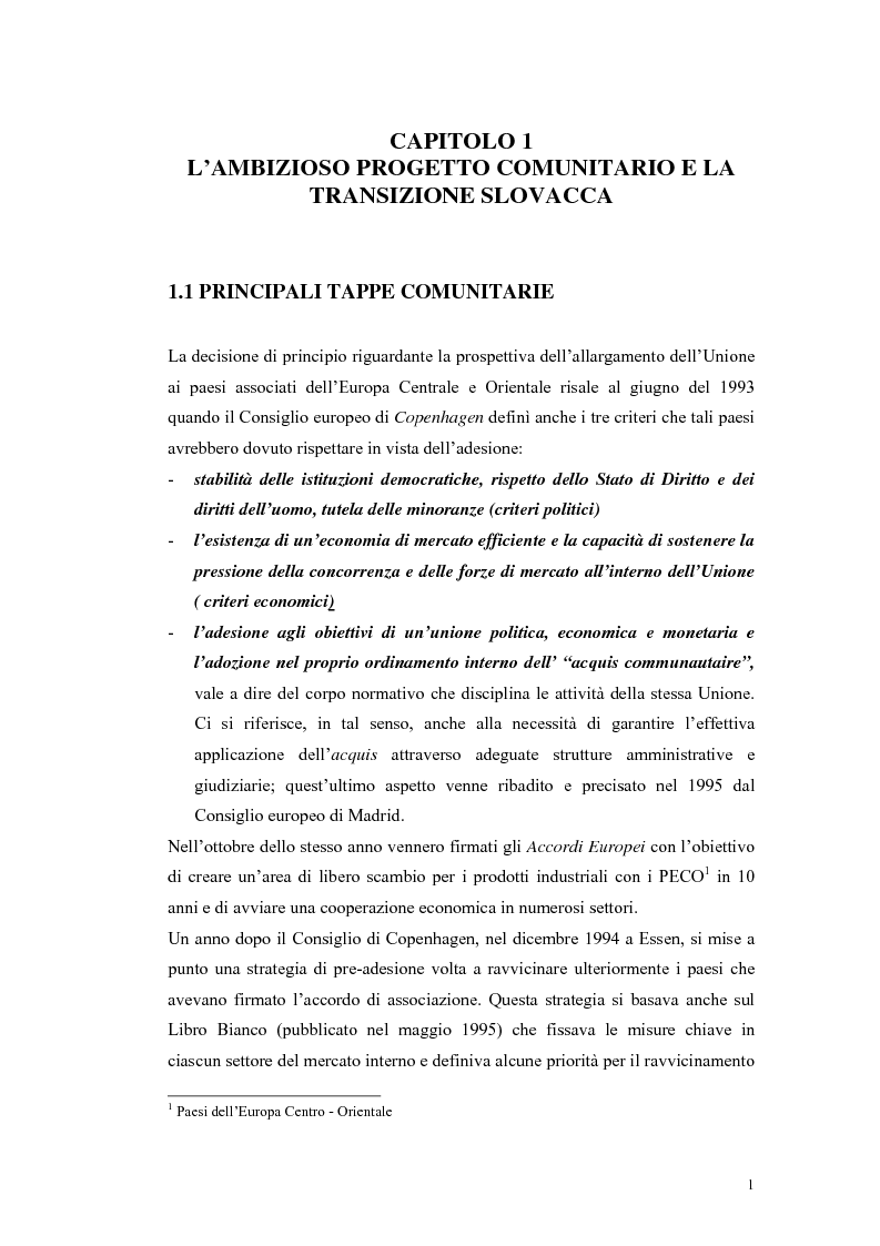 Anteprima della tesi: La Rep. Slovacca verso l'Unione Europea: analisi del processo di transizione, Pagina 5