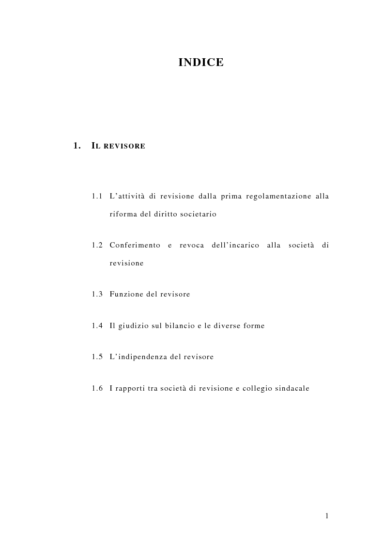 Indice della tesi: La responsabilità penale dei revisori, Pagina 1