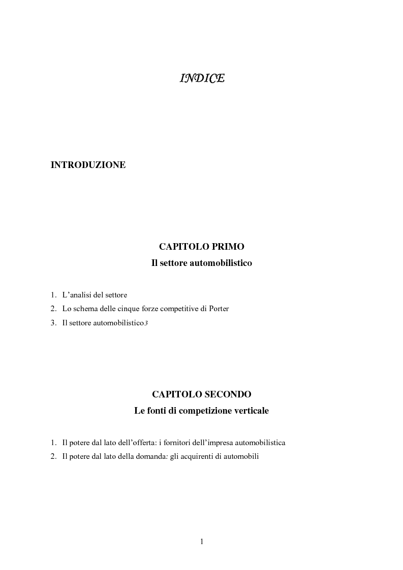 Indice della tesi: I modelli competitivi del settore automobilistico, Pagina 1