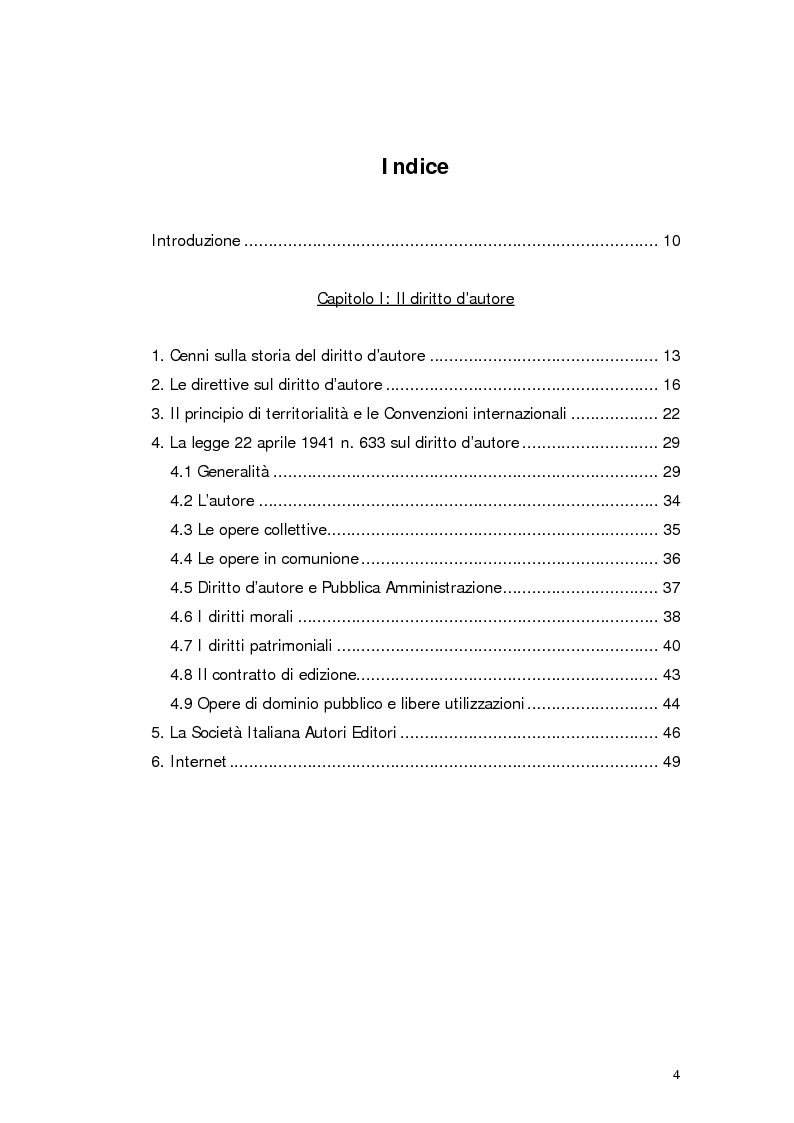 Indice della tesi: Il diritto d'autore in Internet, Pagina 1