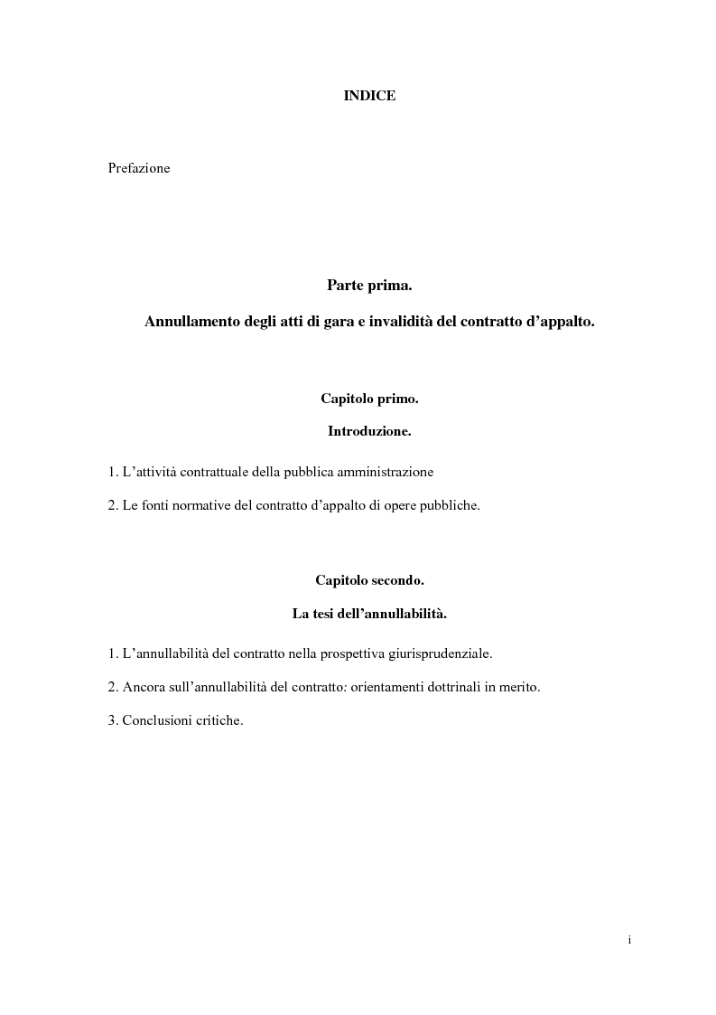 Indice della tesi: I contratti d'appalto di opere pubbliche: profili problematici attinenti alle ipotesi di invalidità e nuove prospettive nel risarcimento del danno alle imprese., Pagina 1
