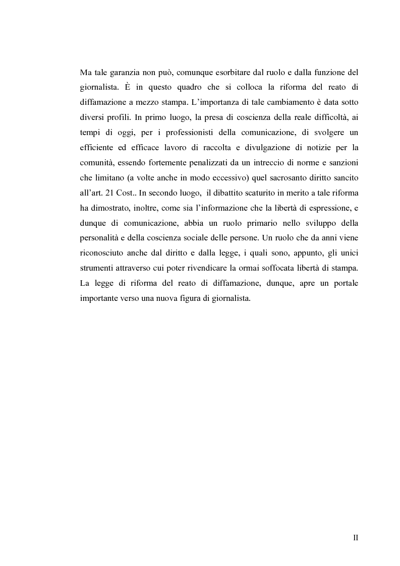 Anteprima della tesi: La diffamazione a mezzo stampa. Problemi e prospettive legislative, Pagina 2
