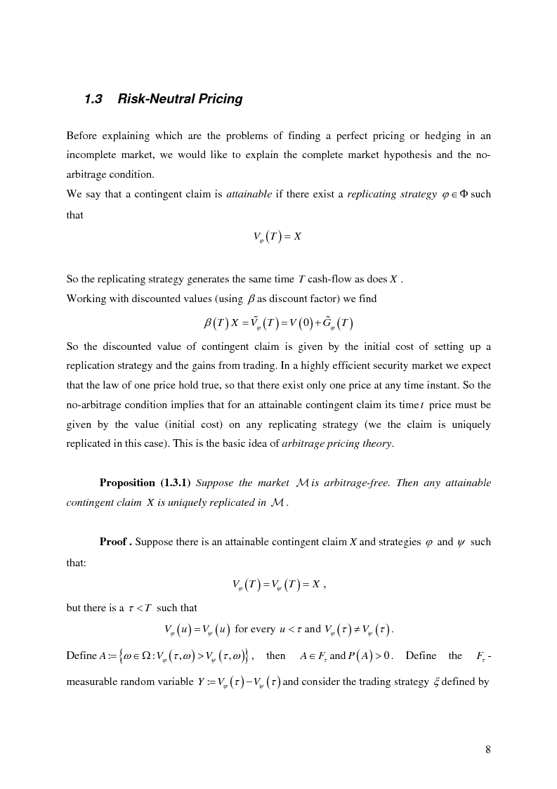 Anteprima della tesi: Valuation in Incomplete Markets, Pagina 10