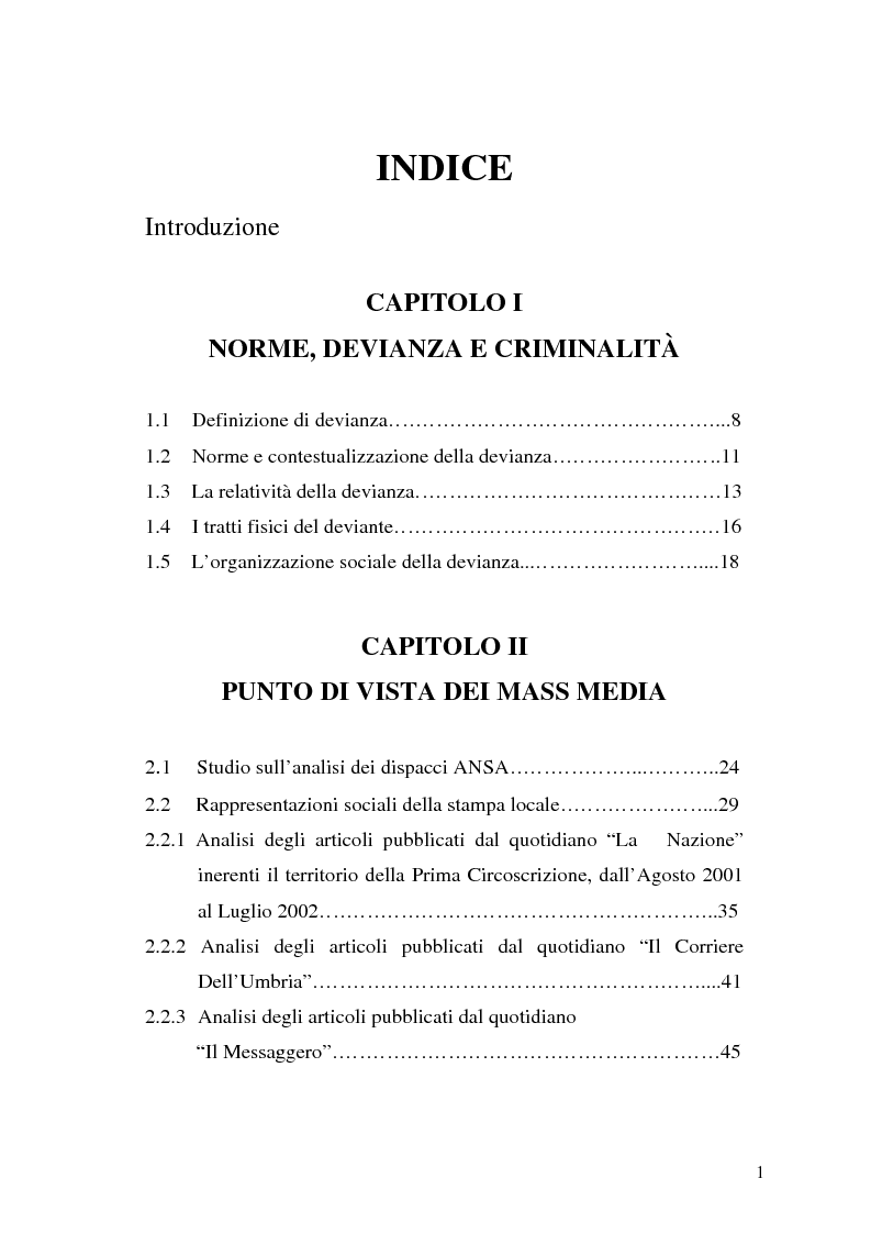 Indice della tesi: Comunicare la sicurezza a Perugia, Pagina 1