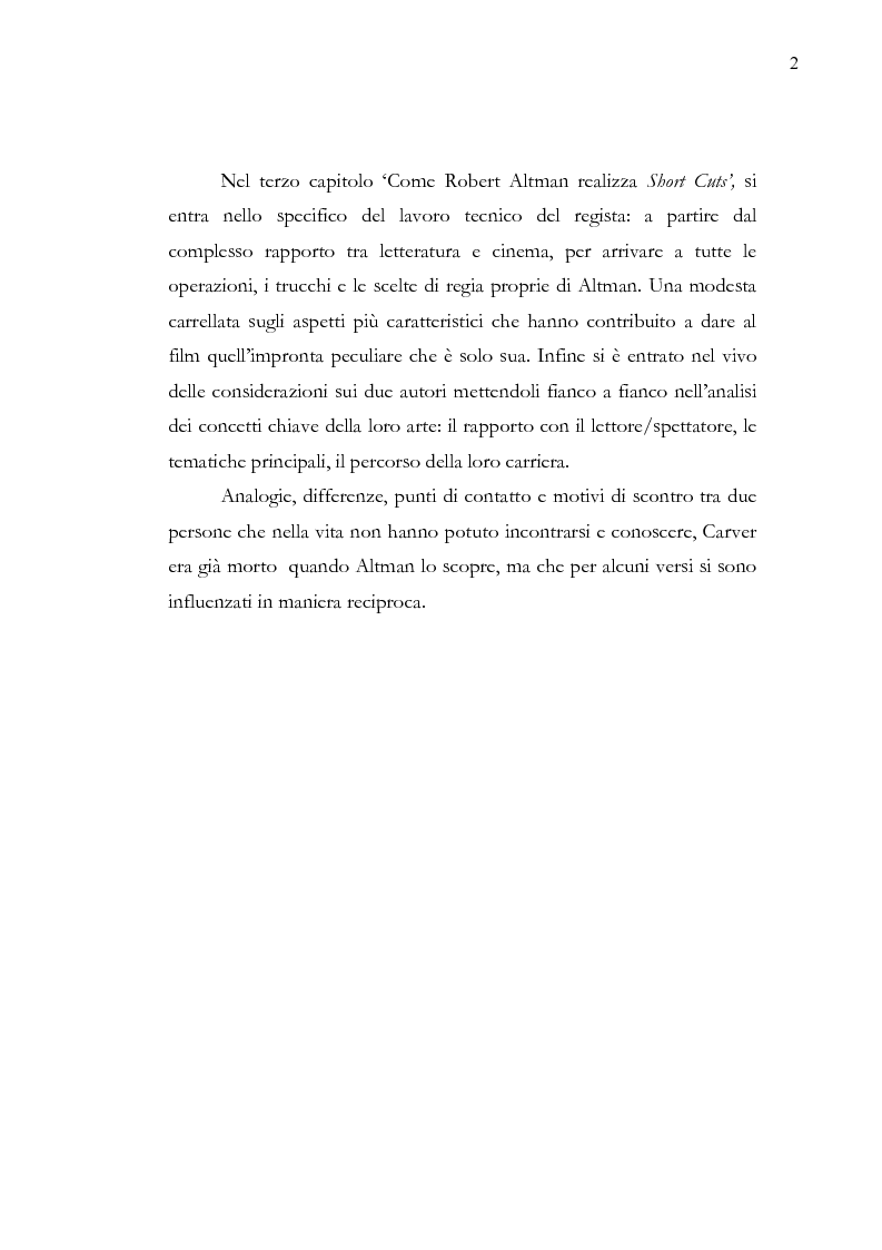 Anteprima della tesi: Dalle parole alle immagini: Robert Altman interpreta Raymond Carver, Pagina 2