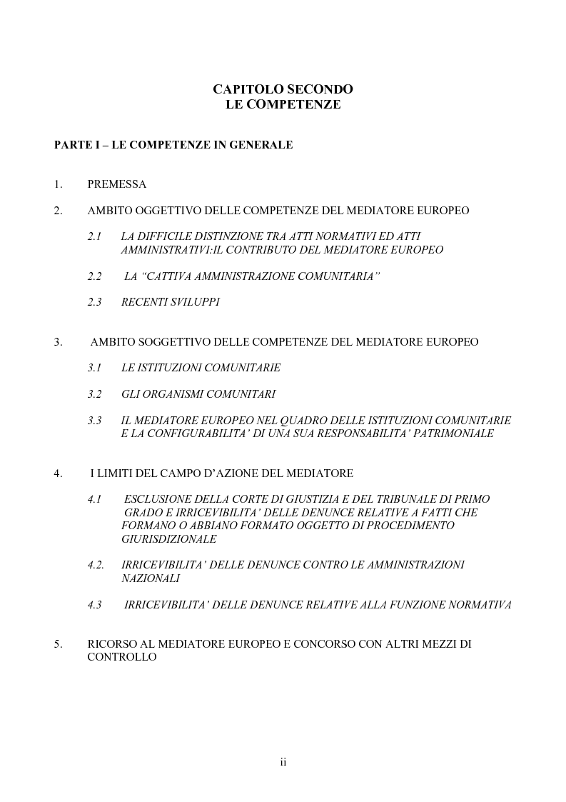 Indice della tesi: Il Mediatore Europeo, Pagina 2