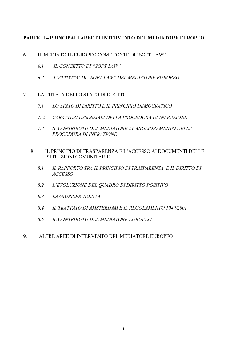 Indice della tesi: Il Mediatore Europeo, Pagina 3