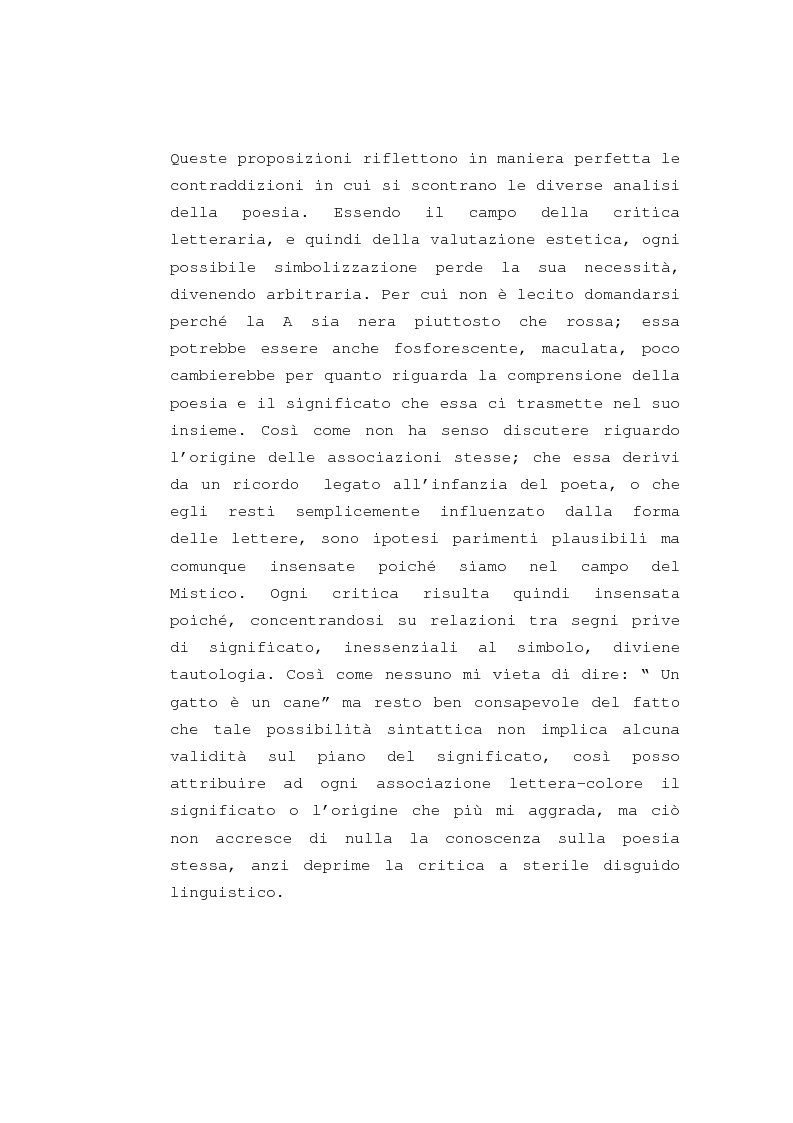 Anteprima della tesi: Il "dereglement" della simbolizzazione: interpretazione analitica della poesia Le Vocali di Rimbaud, Pagina 8