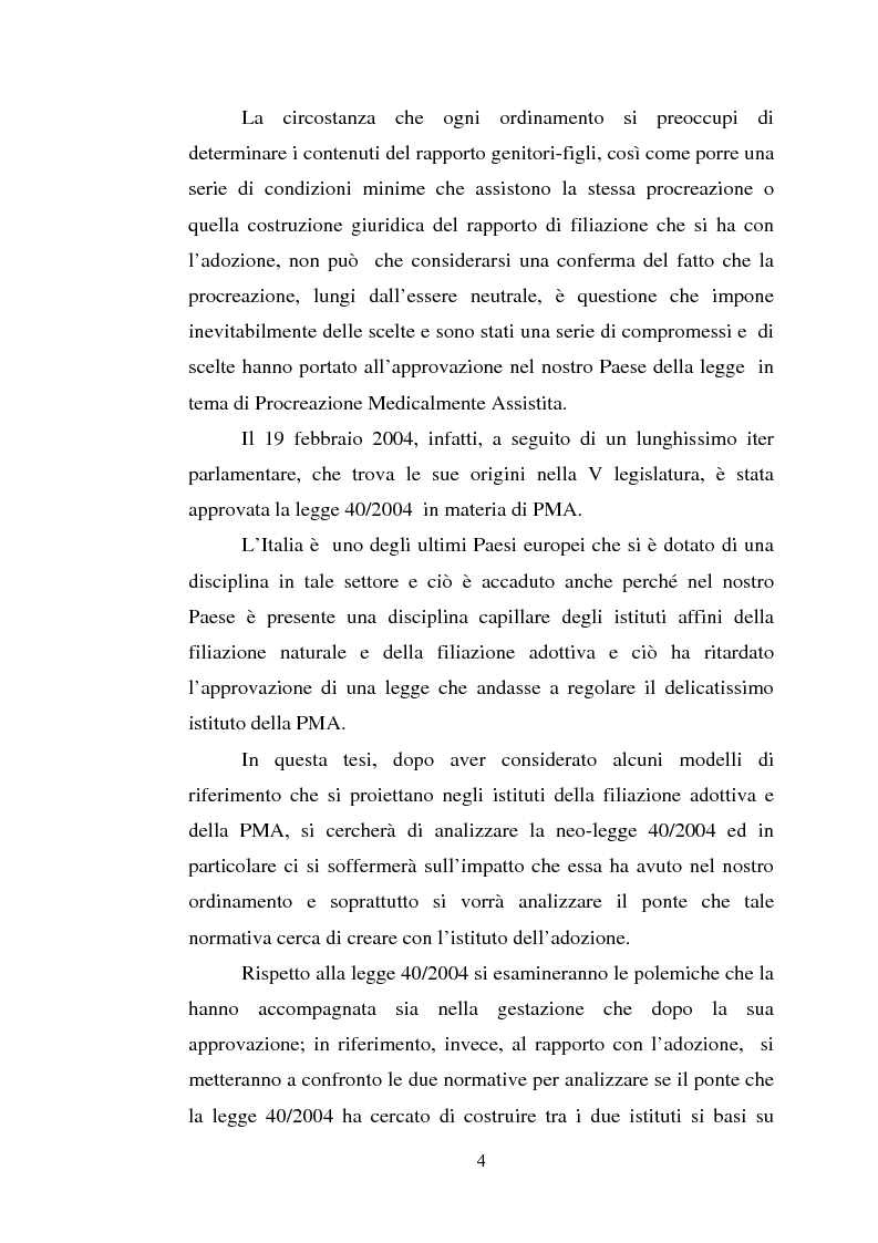 Anteprima della tesi: Adozione e fecondazione artificiale: presupposti e conseguenze del rapporto di filiazione, Pagina 2