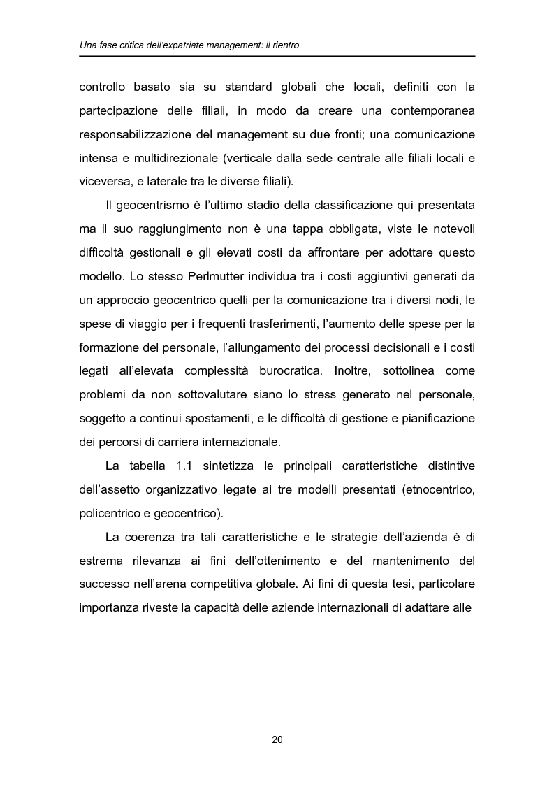 Anteprima della tesi: Una fase critica dell'expatriate management: il rientro, Pagina 15