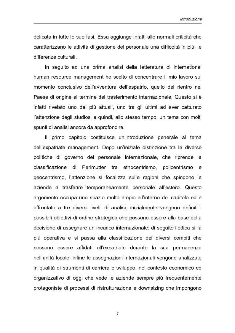 Anteprima della tesi: Una fase critica dell'expatriate management: il rientro, Pagina 2